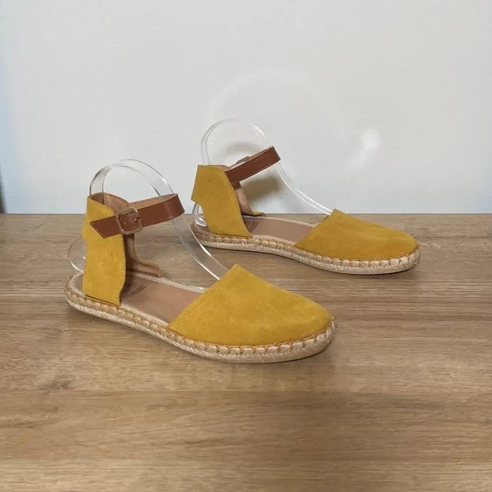 Miz Mooz Cleo Mustard Yellow Suede Leather Espadrille Sandals Sz 39/ 8.5-9 Boho